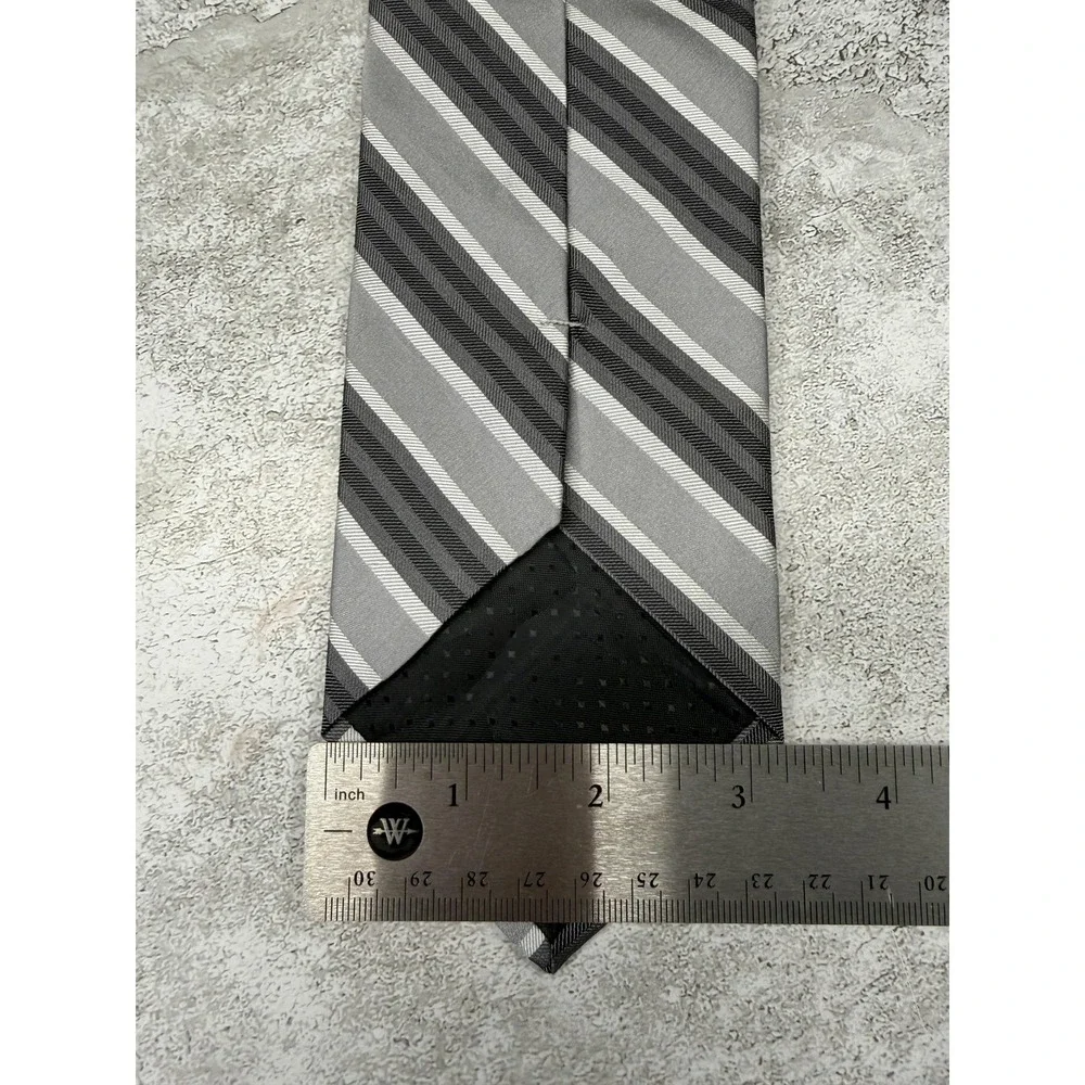 Stafford‎ Tie Mens Silver Striped 100% Silk Satin Pointed Classic One Size New
